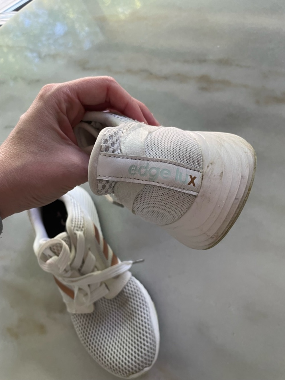 Adidas White Mesh Running Sneakers with Rose Gold Stripes size 9 - Picture 5 of 5